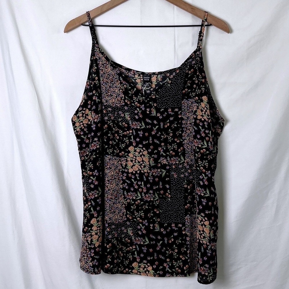 Emery Rose Floral Polka Dot Cami Top Black Size 1XL NWT Boho Country Flowy